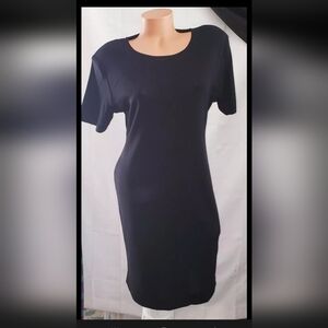 Vintage Exclusively Misook Knit Stretchy Black Shift Business Work Dress Sz S/M